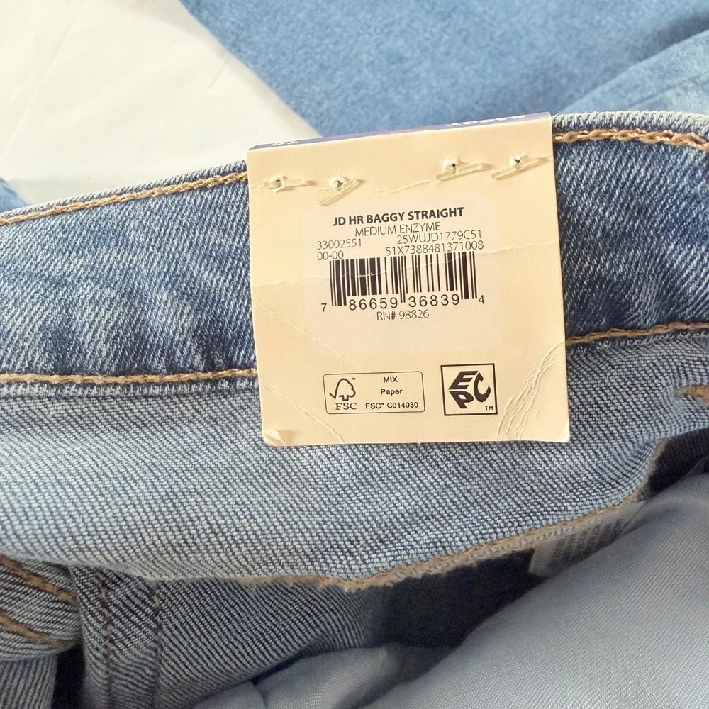 Jordache Girls Baggy Straight High Rise Jeans Size 16 Medium Enzyme Denim NWT